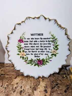 Decorative Porcelain Sentiment Plates - White with Gold Trim